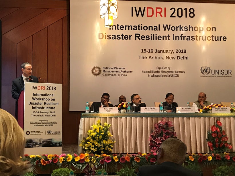 <em>The head of UNISDR, Robert Glasser, speaking at the opening of the international workshop on disaster resilient infrastru