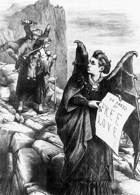 Victoria was depicted as “Mrs. Satan” for her views on Free Love in Harper’s Weekly.