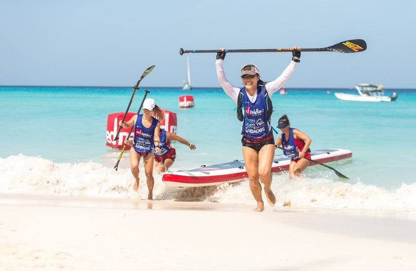 Team Red SUP Ladies winning 9K Dragon Run.