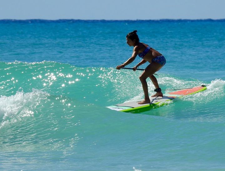 Stefani (author) SUP Surfing in Freights Bay with Paddle Barbados.