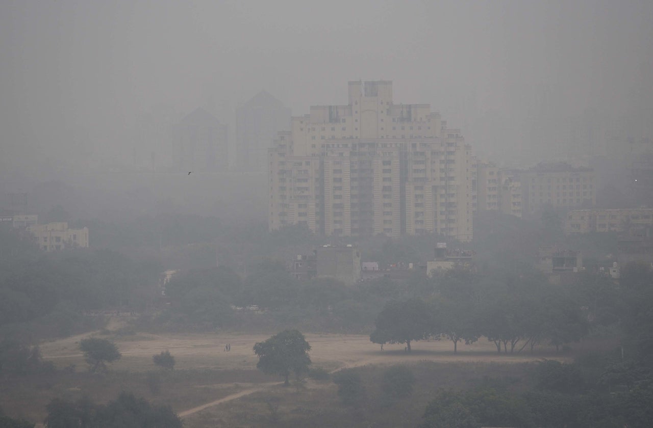 Heavy smog engulfed Gurgaon, India, a city southwest of New Delhi in North India. The air quality index was at 320, which agencies consider unfit for inhalation even by healthy people and which made commuting difficult. December 2017.