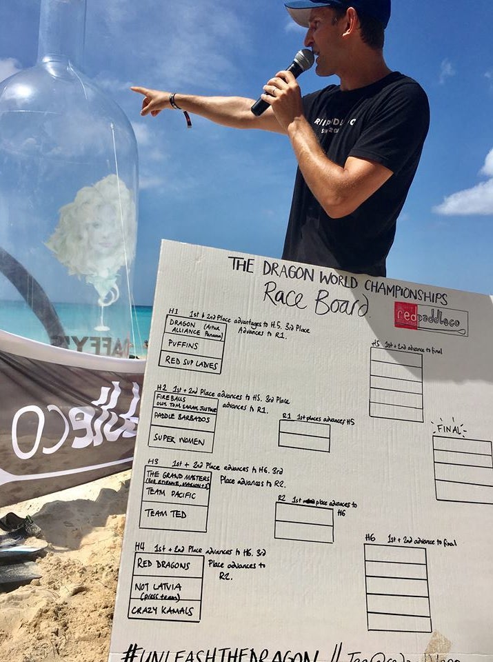 Announcer George Shillito holding official Race Board