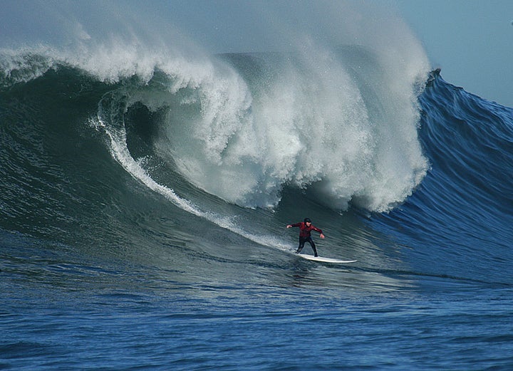 Matt Ambrose surfing Maverick’s.