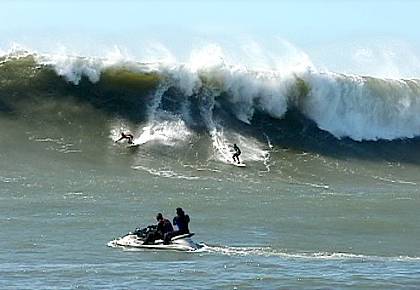 <p>Kelly Slater veers right at Maverick’s.</p>