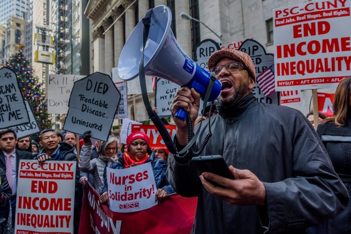 Protesters gathered outside the New York Stock Exchange in December chanting “Kill the Bill. Don’t Kill Us!” in response to concerns over the Republican tax bill, including potential deep cuts to Medicare.