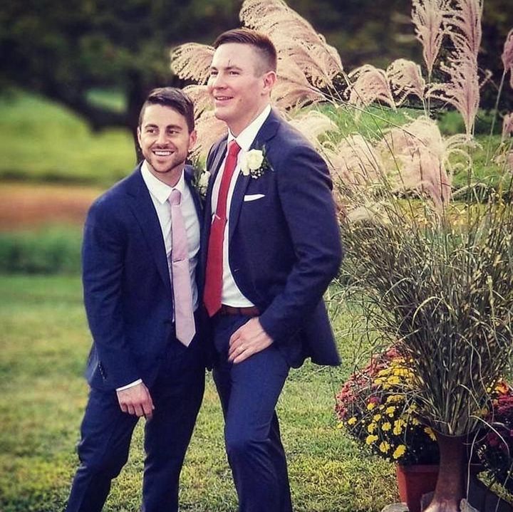 Andrew Borg, left, and Stephen Heasley, are suing Vistaprint for sending them homophobic pamphlets instead of the wedding programs they ordered. 