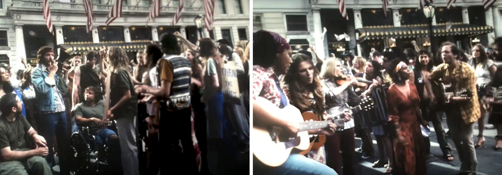<p><strong>Two shots from The Post’s protest scene during which Mario Savio’s famous “You've Got To Put Your Bodies Upon the Gears” speech is recited.</strong></p>