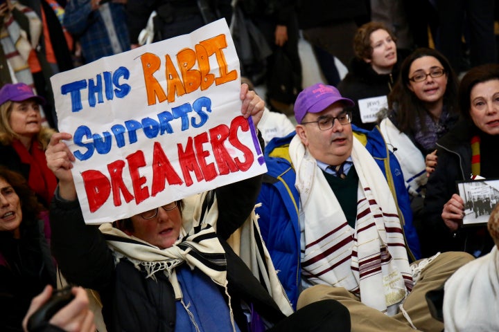 Protesters gathered in Russell Senate Office Building on Wednesday to show support for Dreamers.