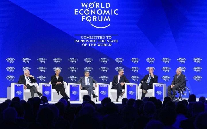  A panel discussion at last year's World Economic Forum (Credit: AFP PHOTO / FABRICE COFFRINI)