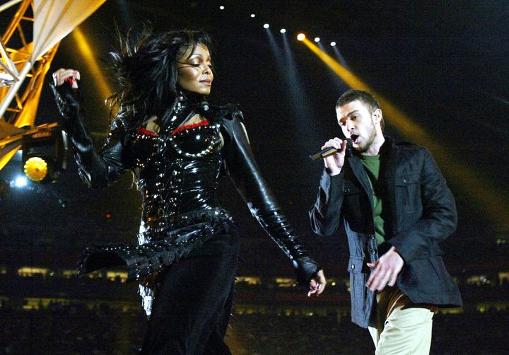 Janet Jackson and Justin Timberlake perform at Super Bowl XXXVIII on Feb. 1, 2004. 