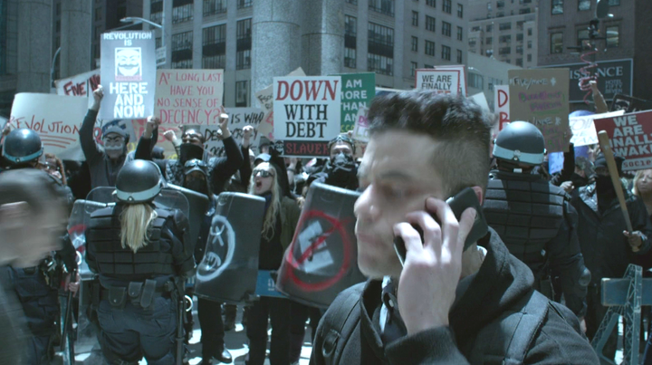 <p><strong>Uprising in Mr. Robot, Series 3, Episode 5, </strong> <strong>2017.</strong></p>