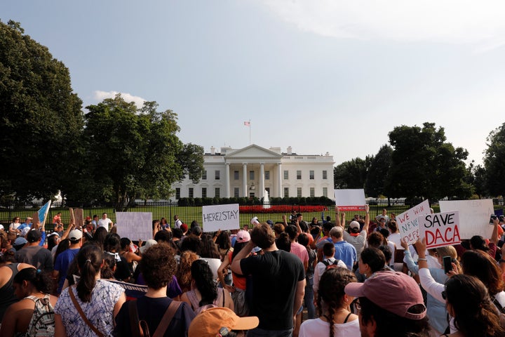 Protesters gather outside the White House on Sept. 5 to protest President Donald Trump's plan to repeal the Deferred Action for Childhood Arrivals program.