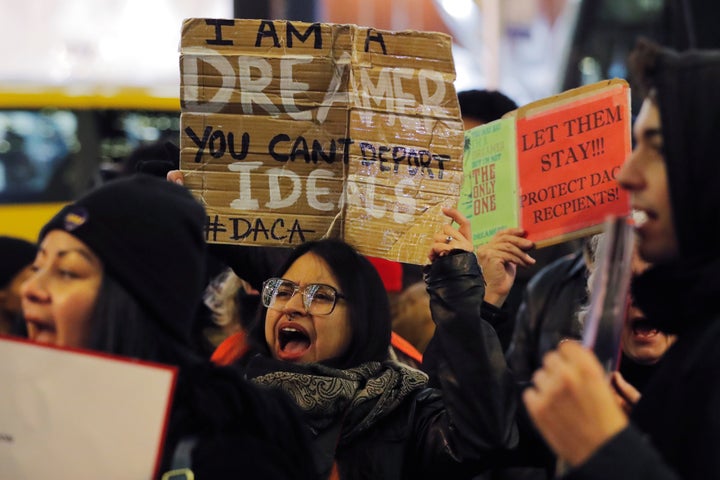 A DACA recipient participates in a demonstration in New York on Jan. 10.