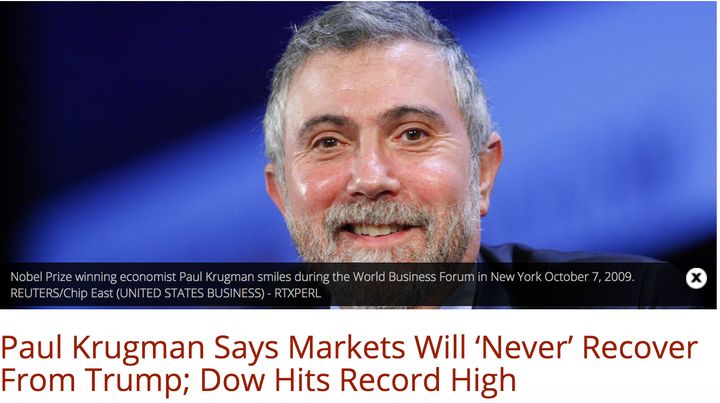 A news report on Paul Krugman's claims about the markets after Trump's victory