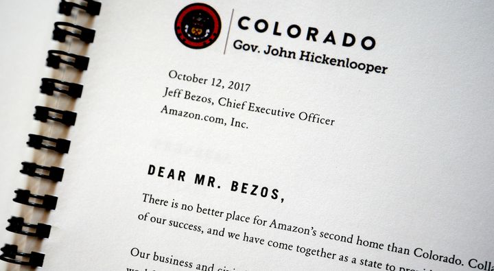 The HQ2 pitch from Golden, Colorado, included a letter from Gov. John Hickenlooper to Amazon CEO Jeff Bezos.
