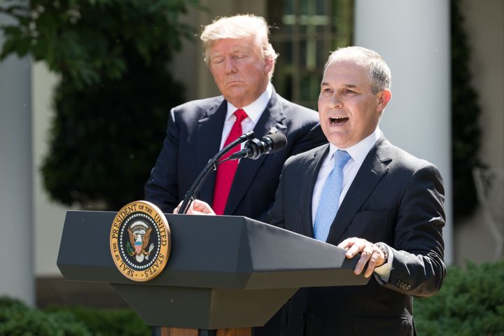 Pruitt and President Donald Trump in June 2016 as they announce plans to withdraw from the Paris climate accord.