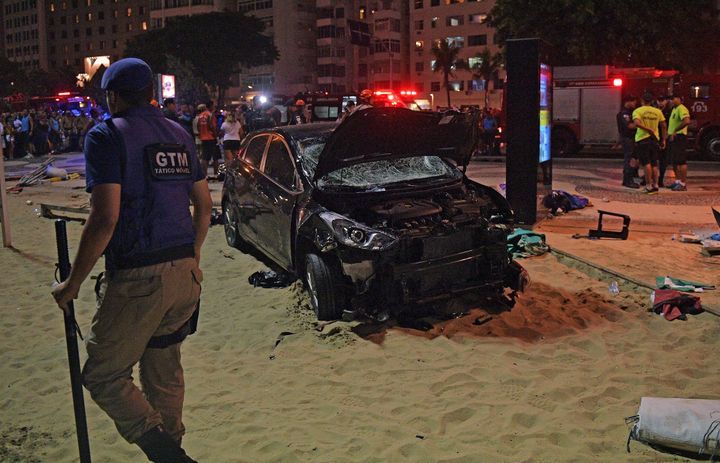 The car drove up onto Copacabana's tourist-packed seafront promenade in the heart of Rio de Janeiro on Thursday.