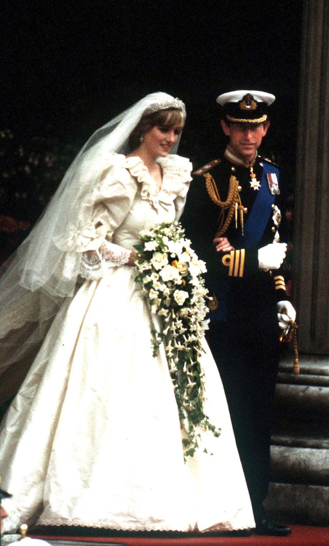 Princess Diana opted for a dress designed by the Emanuels, while Prince Charles opted to wear military uniform
