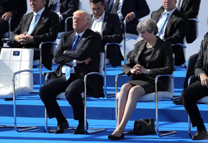 Four months after the hand holding, May and Trump met at the Nato summit in Brussels and looked less happy to see each other