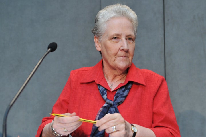 Irish activist Marie Collins attends a news conference on May 3, 2014, at the Vatican. She criticized the Vatican's "fine words in public and contrary actions behind closed doors.”