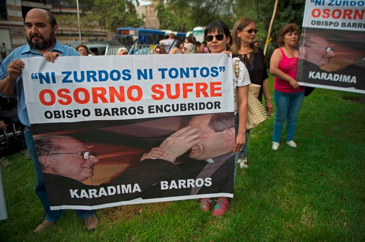 Demonstrators protest at the arrival of Pope Francis in Santiago, Chile, on Jan. 15.