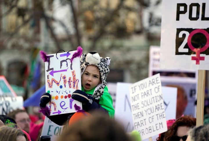 Oscar Janicki, 6, participates in the Second Annual Women's March in Philadelphia.