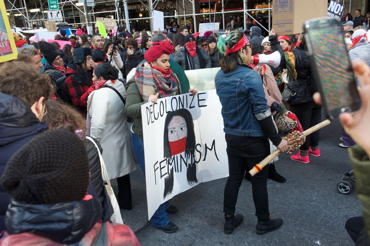 Veronica Pazmino, 28, wore red at the NYC Women's March to honor indigenous women.
