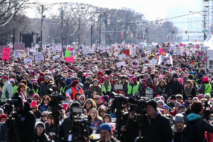 Protesters participate in the Women's March in Chicago. 