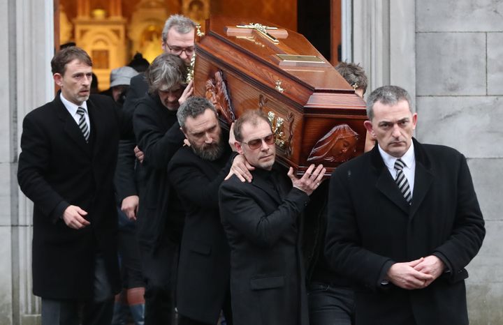 The coffin of Cranberries singer Dolores O'Riordan is removed from St Joseph's Church in Limerick.