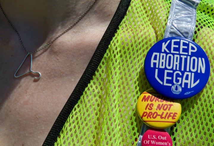A demonstrator wears her support as she joins a pro-abortion rights walk around a clinic in July 2011 in Germantown, Maryland.