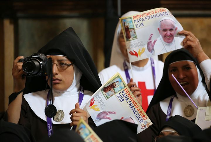 A nun snapped a photo of Pope Francis during his speech in Lima on Sunday.