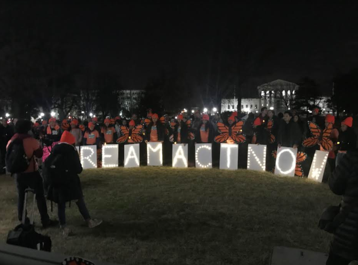 Immigration activists rallying outside the U.S. Capitol building.