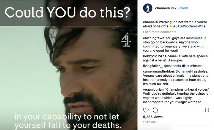 Vegans have left angry comments on social media posts by Channel 4.