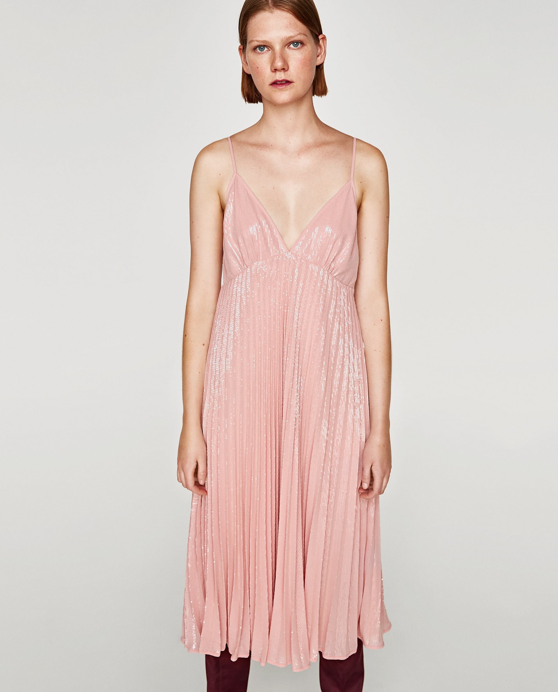pink sequin dress zara
