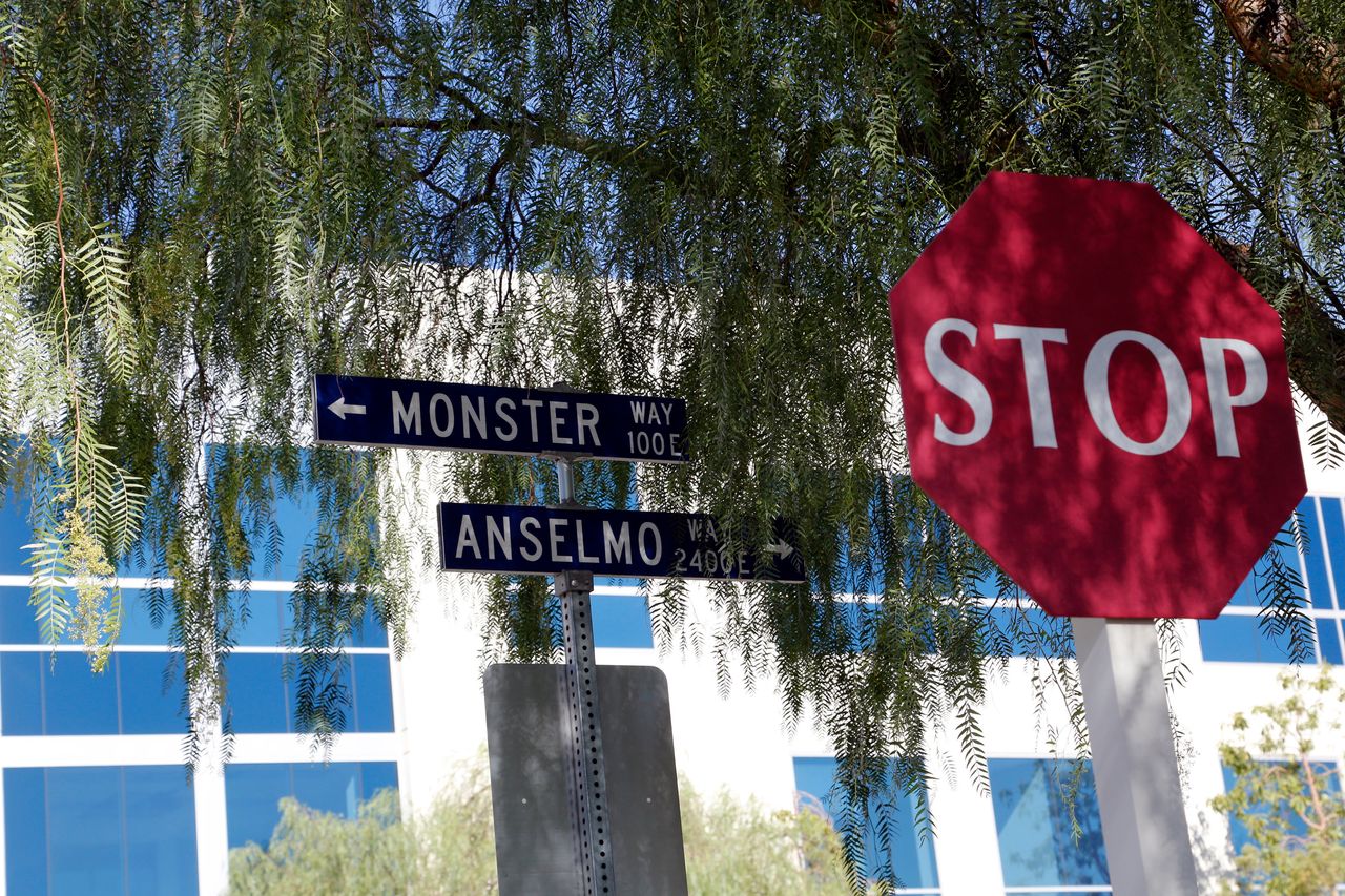 PICTURED AT TOP: Sara Rabuse. PICTURED HERE: Monster's headquarters are in a nondescript office park at 1 Monster Way in Corona, California.