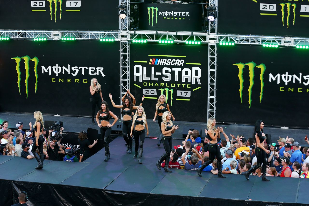Monster Girls entertain the crowd at the Monster Energy NASCAR All Star Race in Charlotte, North Carolina, on May 20, 2017. 