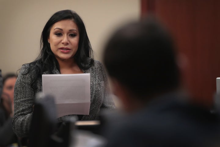 Survivor Jeanette Antolin reads her victim impact statement to Larry Nassar in court on Jan. 17, 2018. 