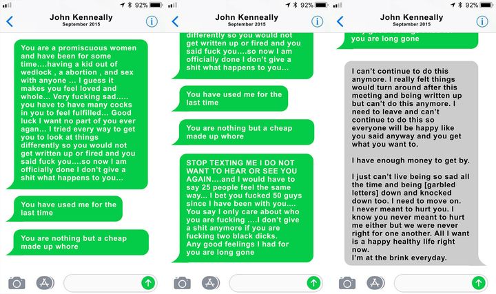 These texts from John Kenneally to Page Zeringue came shortly before she was fired for so-called performance issues.