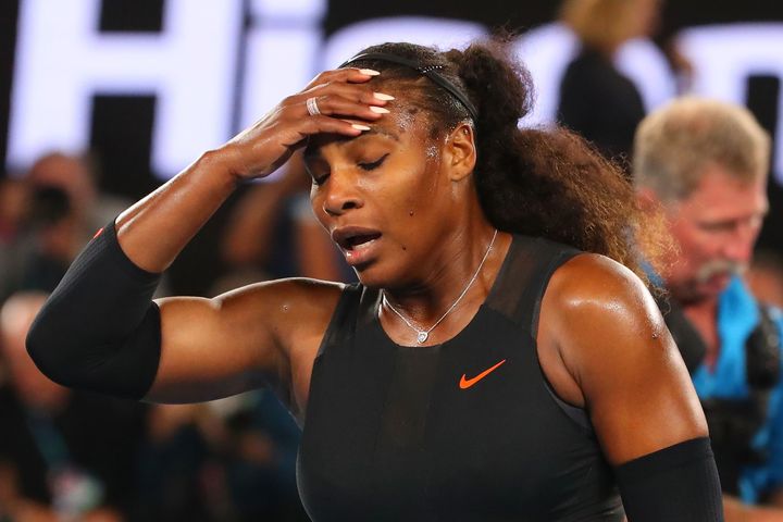 Serena Williams celebrates after winning the 2017 Australian Open. Coincidentally, this is also the face she makes when having to deal with strollers. 