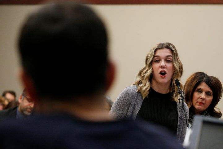 Hannah Morrow speaks at the sentencing hearing for Larry Nassar, a former U.S. women's national gymnastics team doctor who pleaded guilty to sexual assault charges.