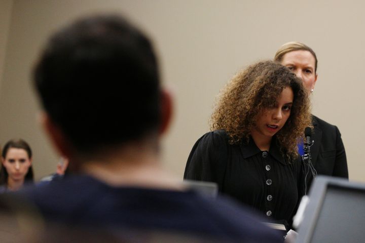 Survivor Mattie Larson delivers her victim impact statement to Larry Nassar in court on Jan. 23, 2018.