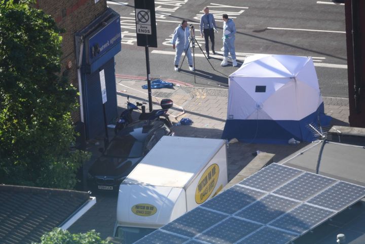 The van allegedly driven by Darren Osborne, seen outside the Finsbury Park Mosque