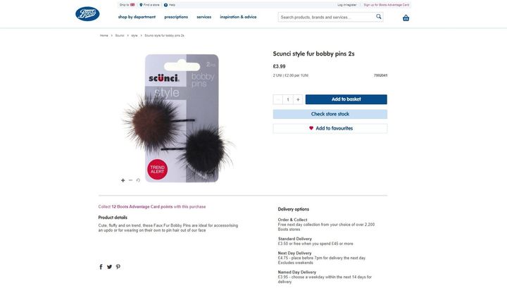 The fur hair clips sold in Boots as faux fur.