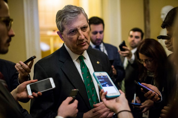 Sen. John Kennedy (R-La.) talks to reporters on Capitol Hill.