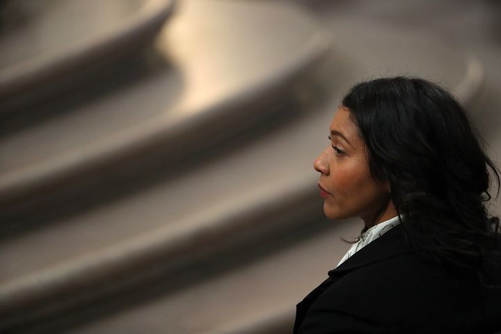 Supervisor London Breed looks on during a memorial for the late Mayor Ed Lee.