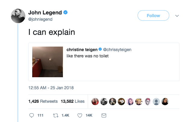 Chrissy Teigen Tweets About Missing Toilet, John Legend Says He Can Explain