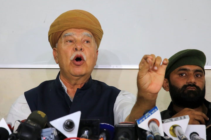 Rajput Karni Sena chief Lokendra Singh Kalvi addresses a press conference about the release of "Padmaavat," in Jaipur, Rajasthan, India, on Jan. 24. 