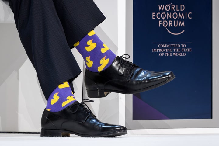 Trudeau sported socks with ducks on them.