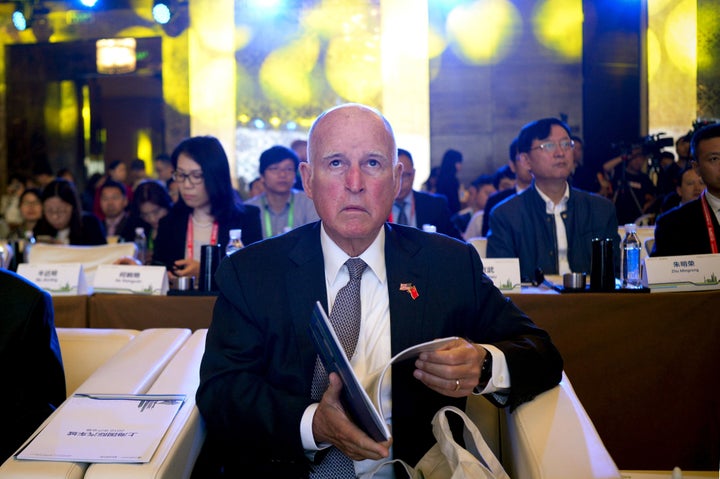 Jerry Brown attends meetings during the Clean Energy Ministerial International forum in Beijing on June 6, 2017.