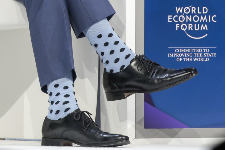 Trudeau's blue socks from the World Economic Forum session.